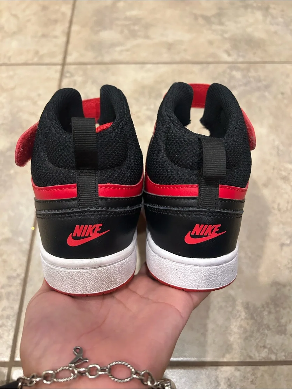 Nike Kids Red and Black High-Top Sneakers with Strap